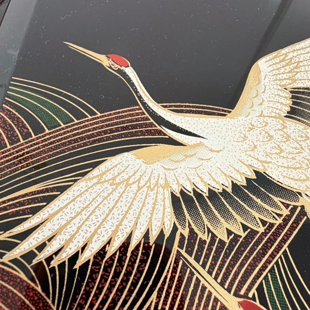 Vintage Japanese Lacquer Photo Album Flying Cranes Gold